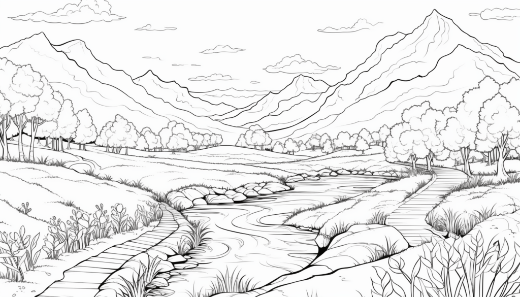 Landscape Coloring Pages Minimalist Scenery Coloring Adult
