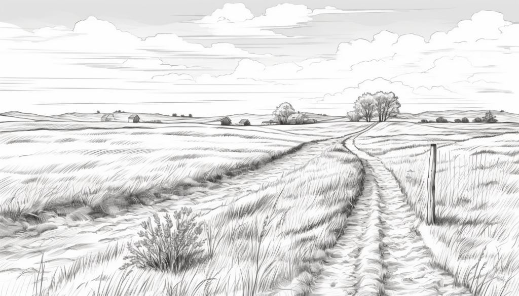 Beautiful Prairie Landscape Coloring Page
