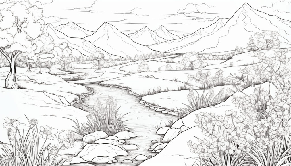Landscape Coloring Pages Minimalist Scenery Coloring Adult
