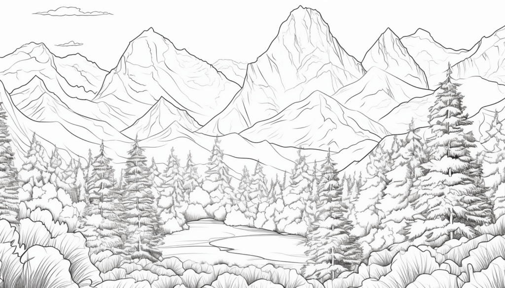 Breathtaking Mountain Landscape Coloring Page