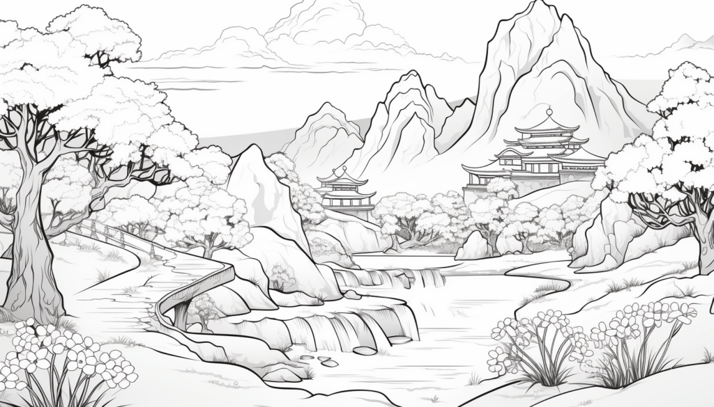 Landscape Coloring Pages Minimalist Scenery Coloring Adult