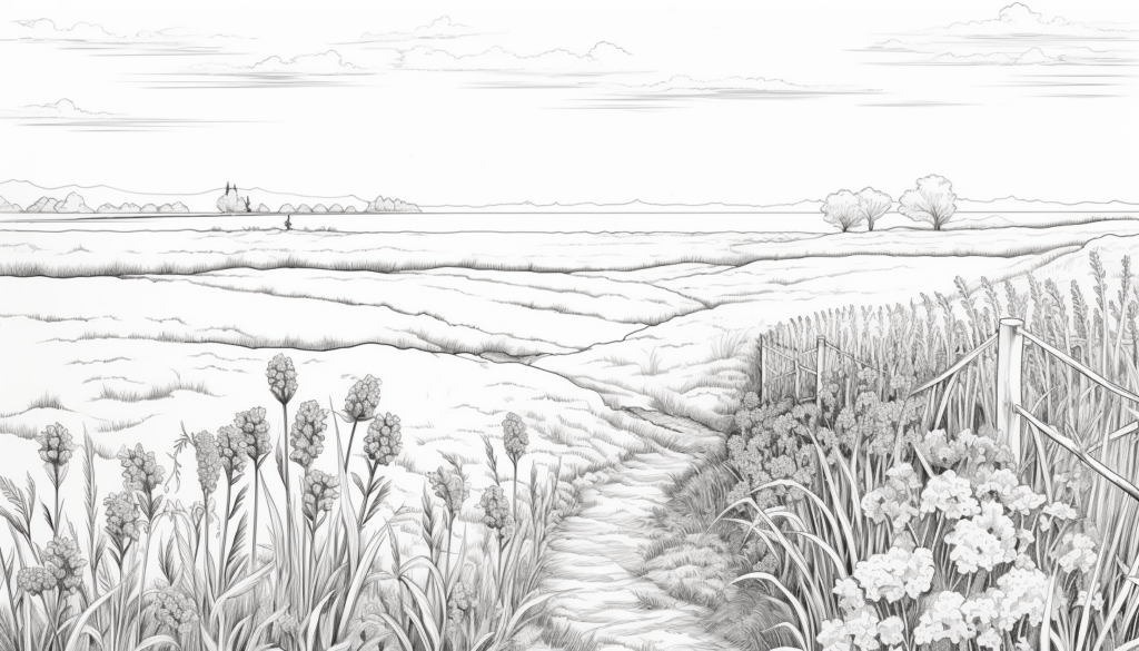 Beautiful Prairie Landscape Coloring Page