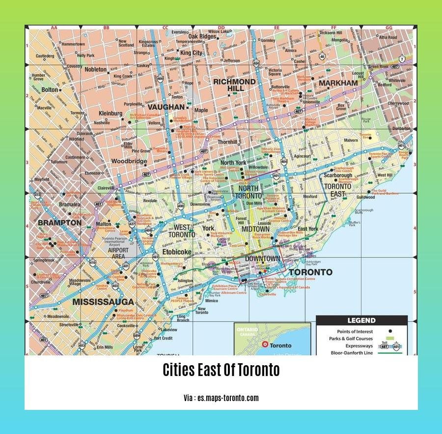 Cities east of Toronto 2