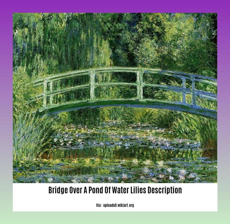 bridge over a pond of water lilies description