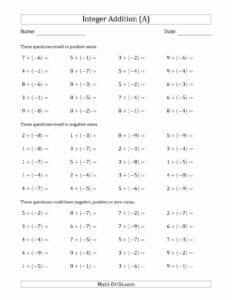 Adding and Subtracting Integers Worksheets with Answers (Free Printables)
