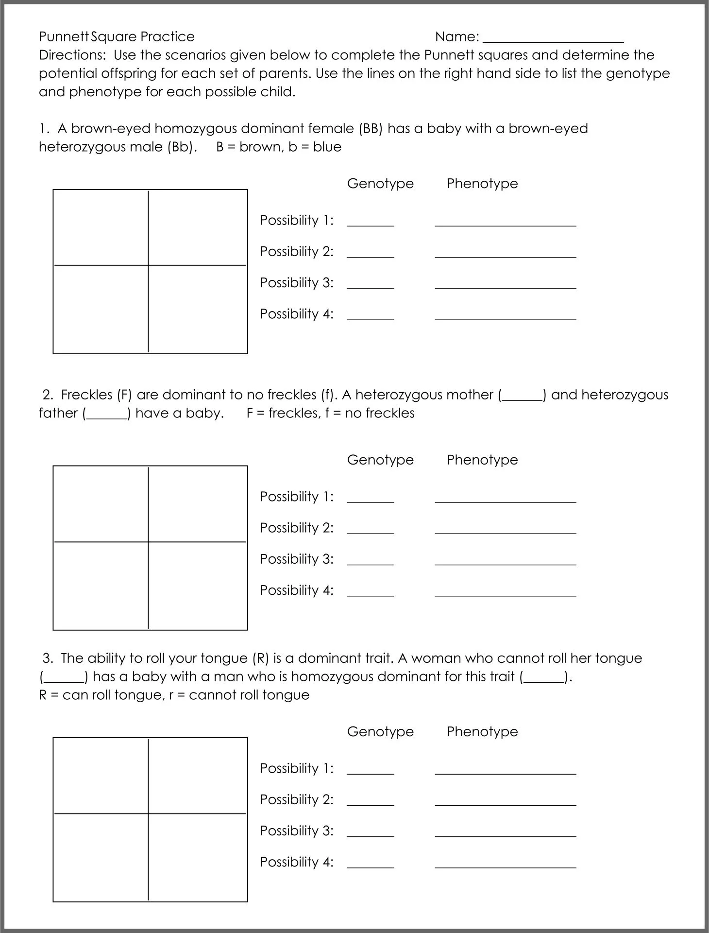 Free Printable Punnett Square Worksheet Free Printable Punnett Square Worksheet