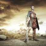 Ancient Greek warrior fighting in the combat