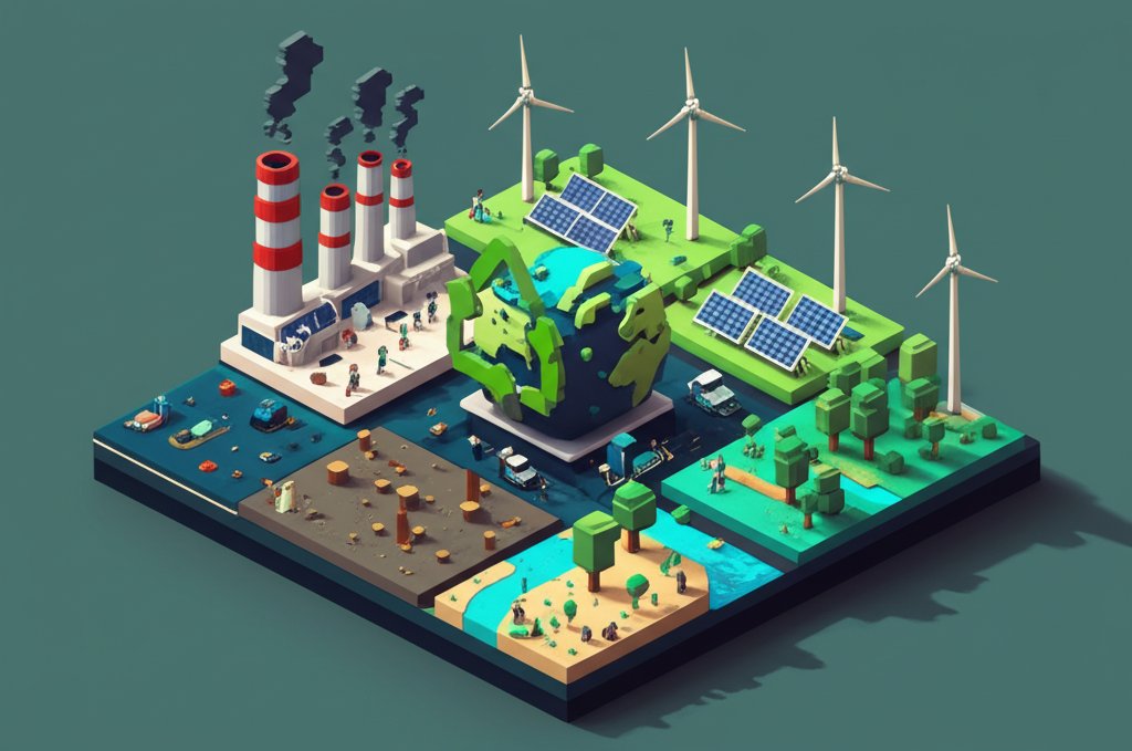 Infographic illustrating 10 environmental problems and their solutions, promoting sustainability and conservation.