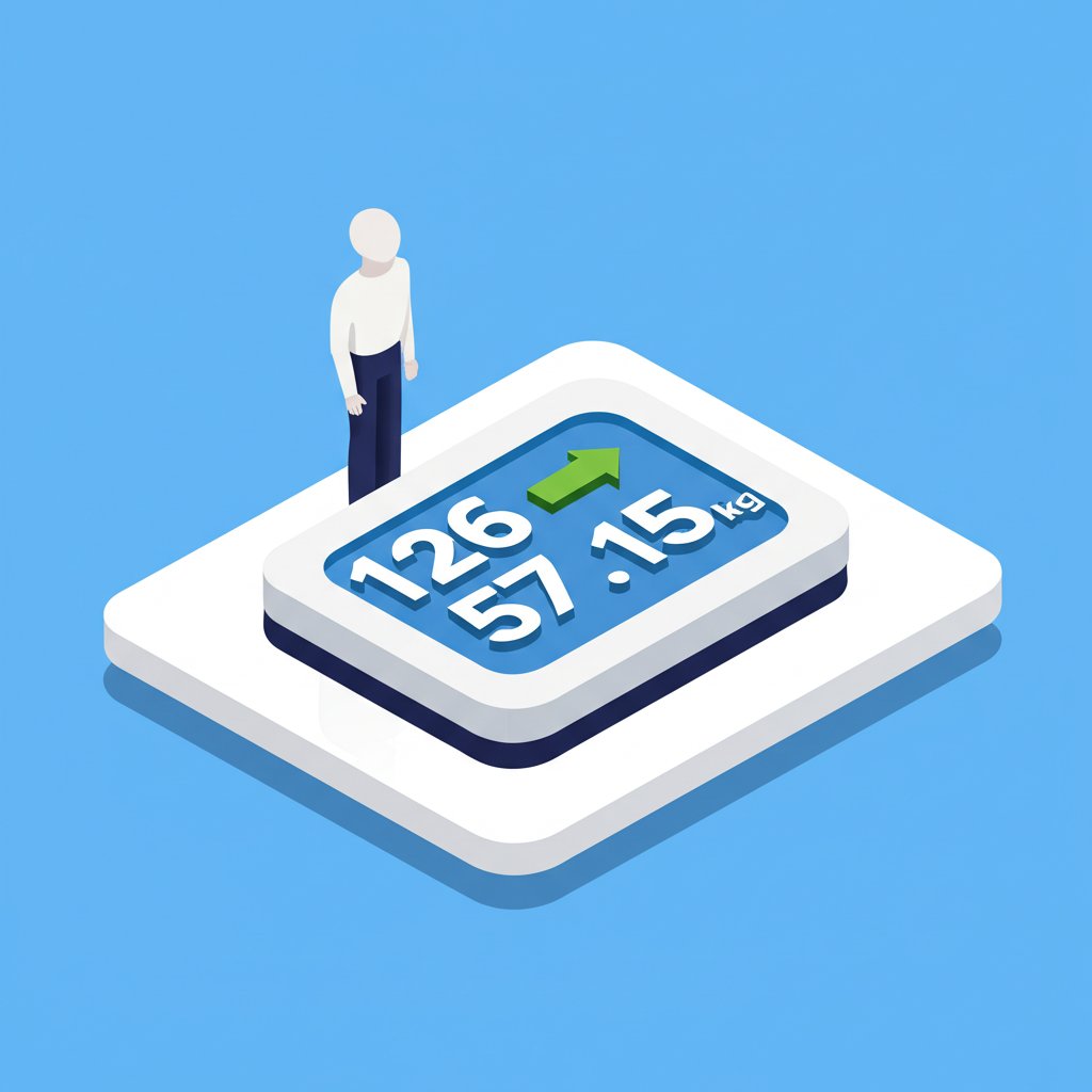 Weight conversion chart showing 126 lbs is equal to 57.15 kg.