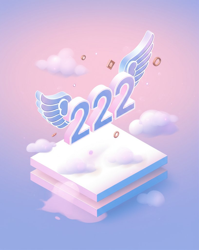 Golden number 2222 shimmers, symbolizing twin flame connection and encouragement to stay on course.