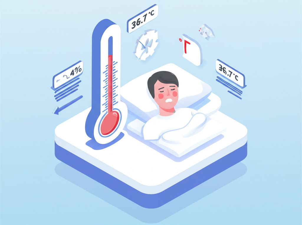 Thermometer reading 36.7 Celsius, indicating a mild fever on a Fahrenheit scale conversion.
