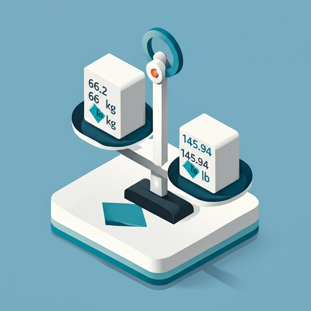 Weight conversion: 66.2 kilograms displayed as 146 pounds on a digital scale.