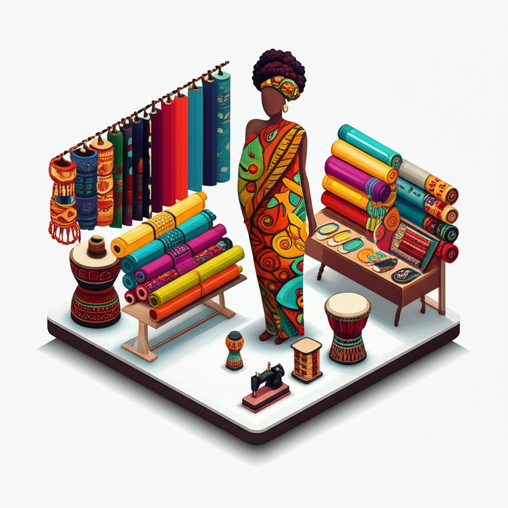 A Black woman confidently poses in a vibrant, patterned dress showcasing modern African fashion.