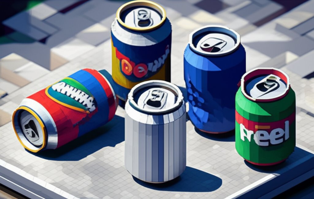 Stack of shiny aluminum cans, showcasing recyclable material and beverage packaging.