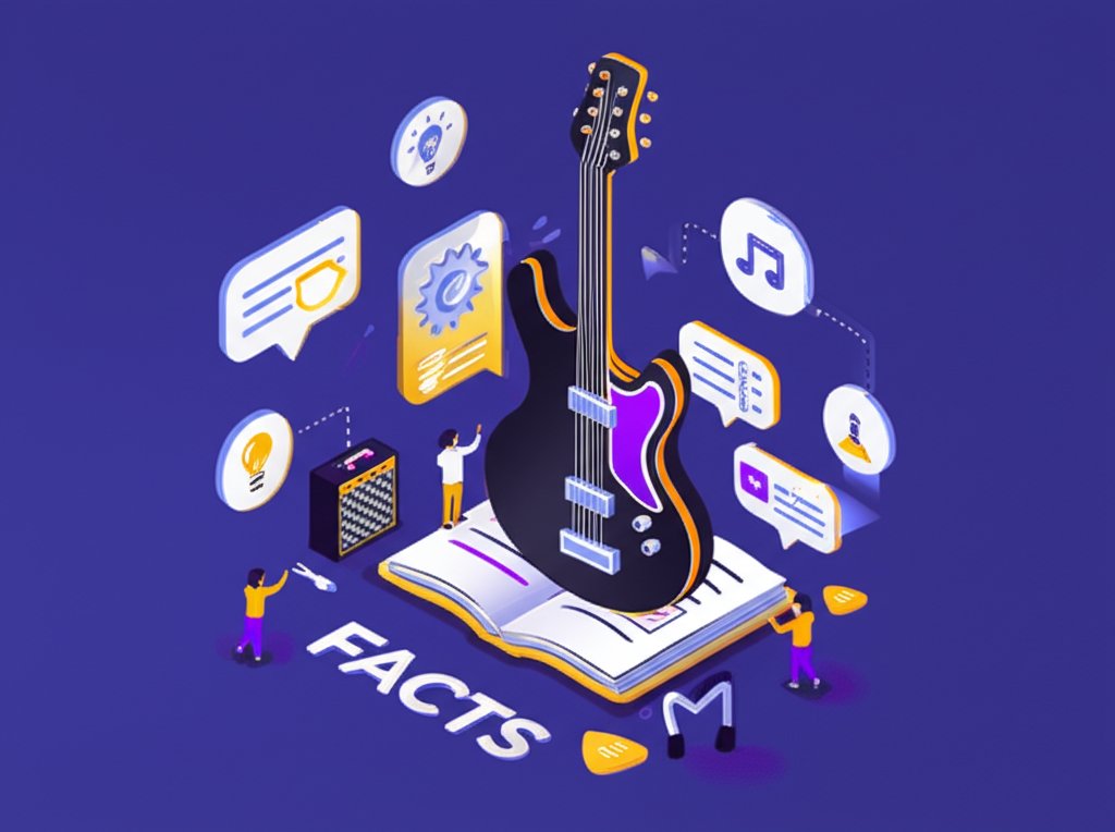 Infographic with fun facts about guitars, covering their history, construction, and famous players.