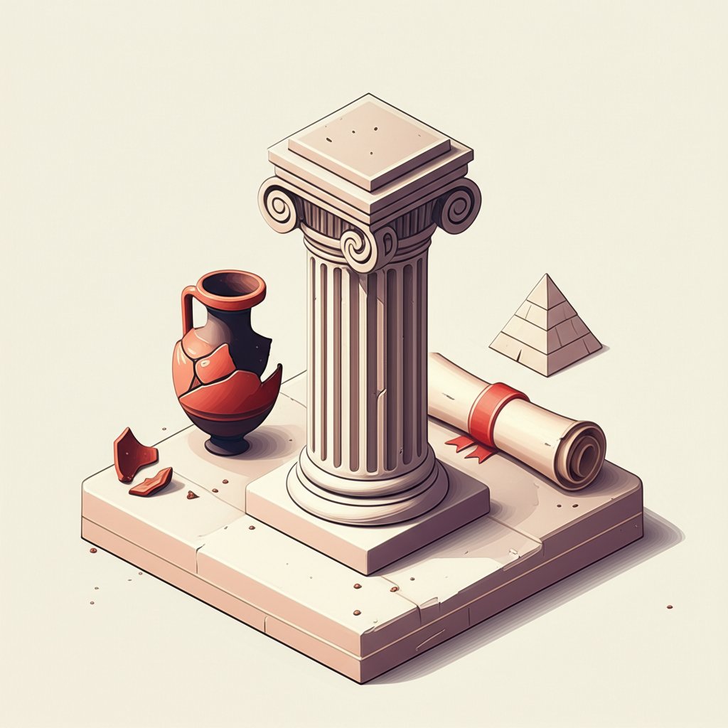 Ancient stone ruins stand against a clear blue sky, evoking a sense of ancient history.