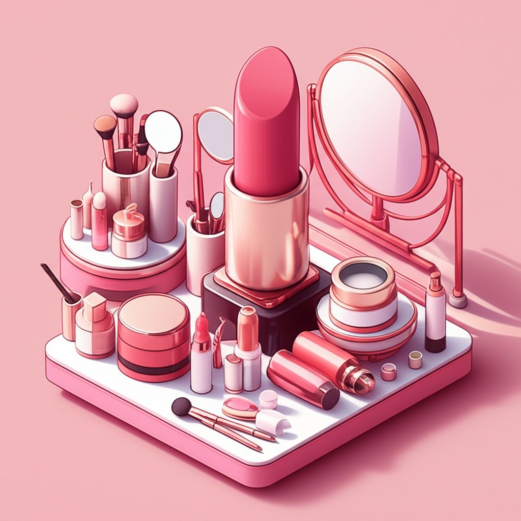 Cosmetics arranged on a vanity, showcasing the beauty industry's focus on personal care products.
