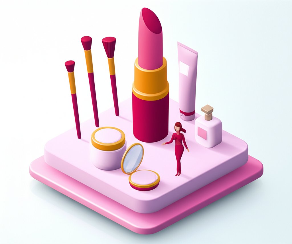 Close-up of diverse makeup products arranged artistically, showcasing the beauty industry.