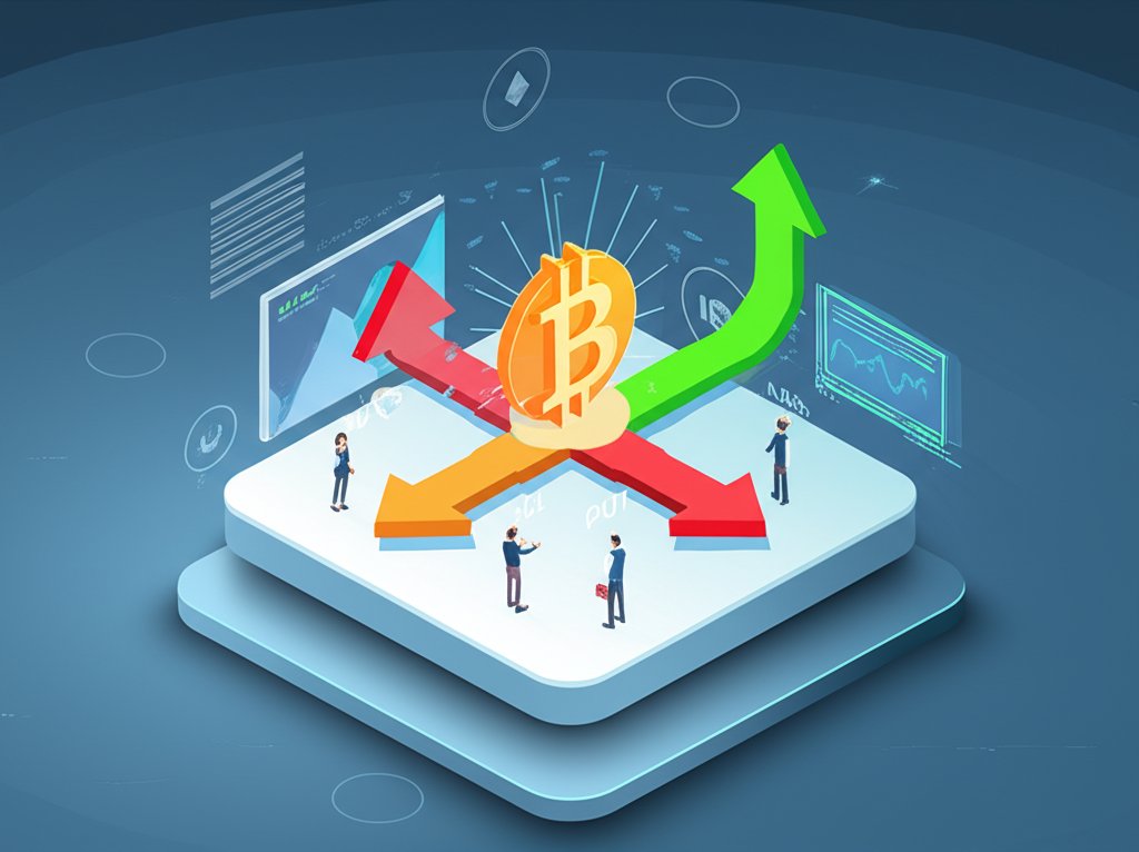 Golden Bitcoin option hovering above a financial graph, symbolizing investment and cryptocurrency.