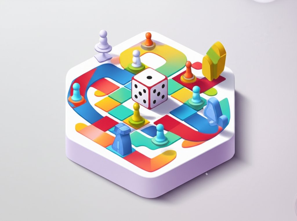 Overhead shot of a board game mid-play, with colorful pieces and dice scattered around.