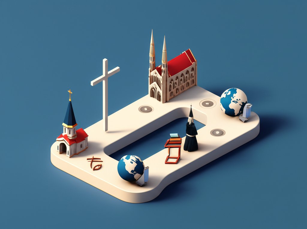 A timeline showing key events in Christian church history, from early beginnings to the present day.