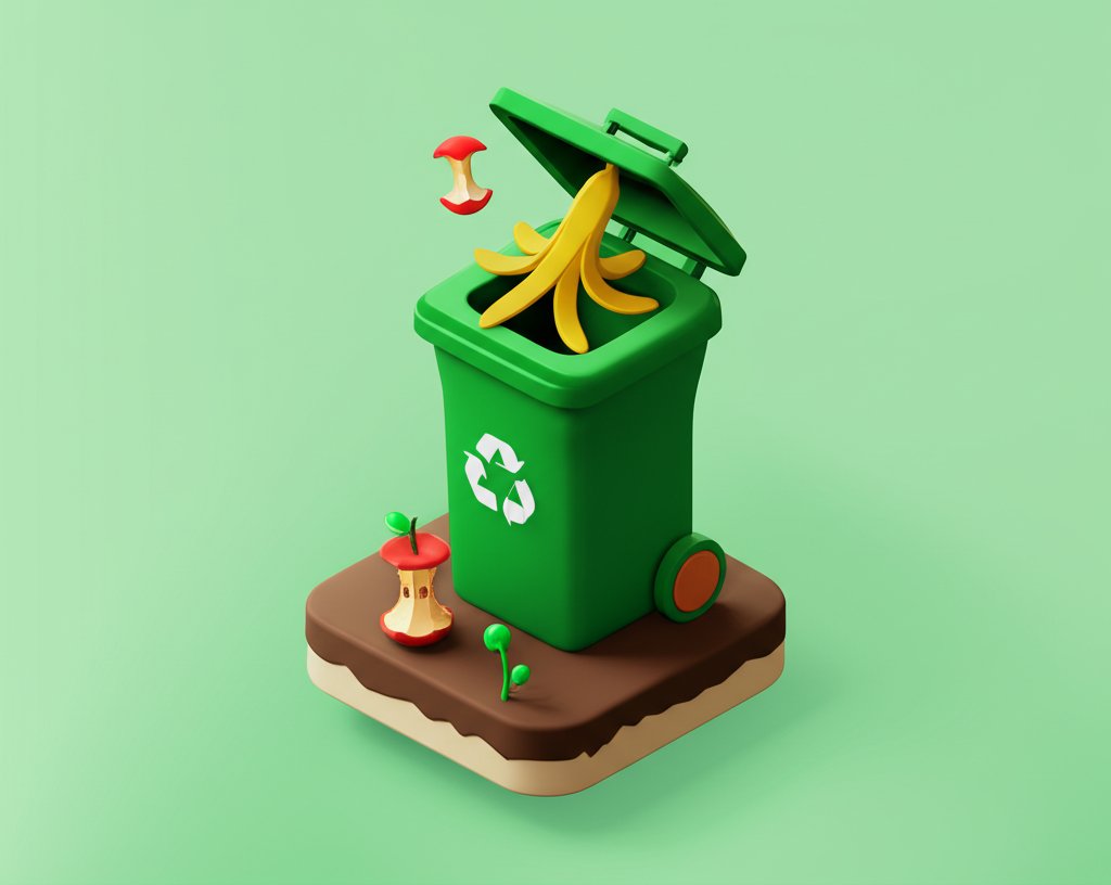 Close-up of layered food scraps in a compost bin, showing the process of composting.