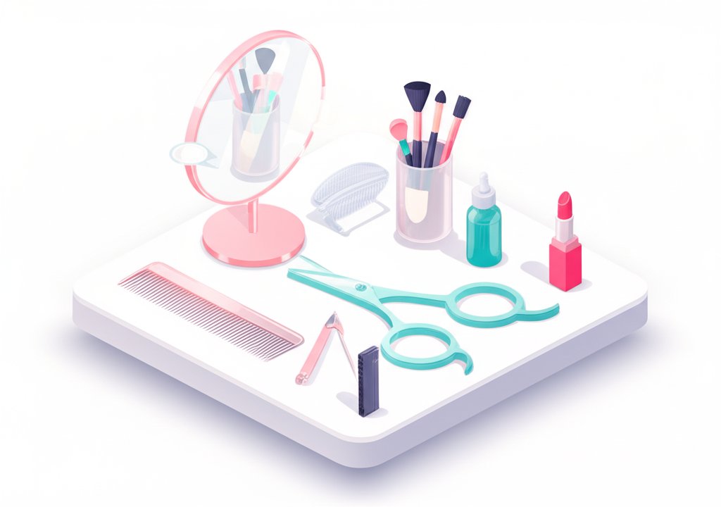 Woman smiling as a cosmetologist applies makeup in a bright, professional setting.