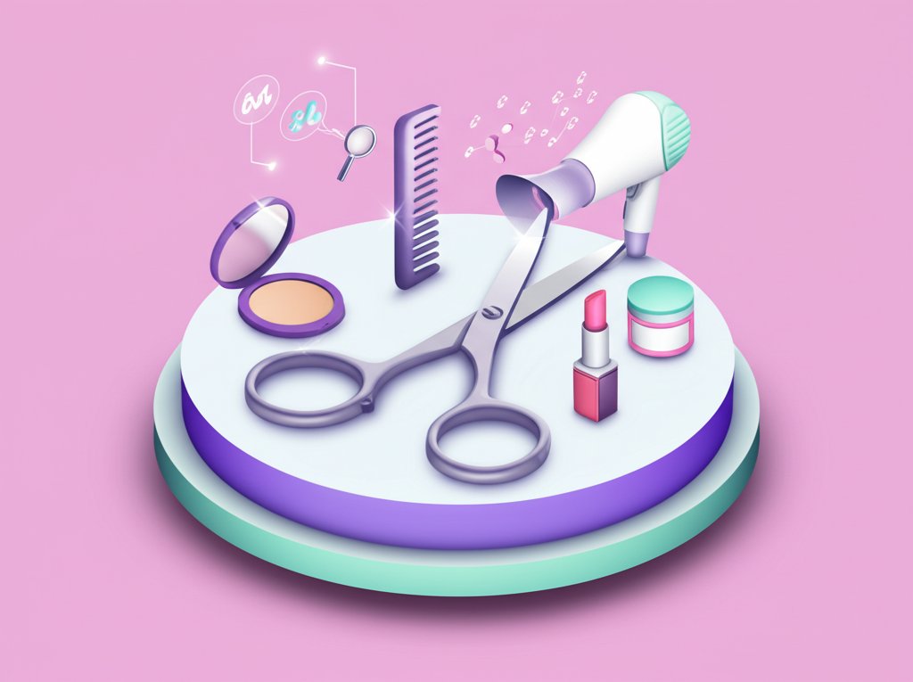 Cosmetology-themed background with text highlighting facts and information about the beauty industry.