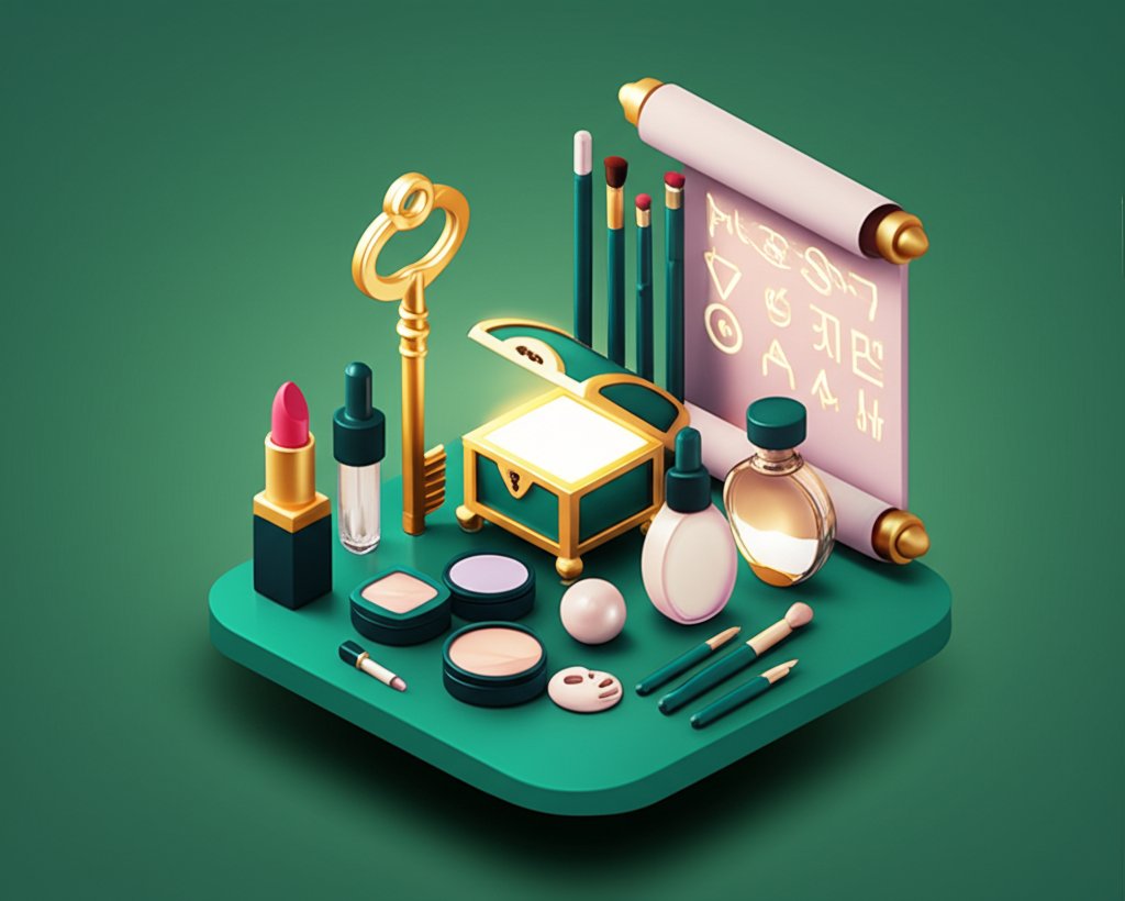 Close-up of diverse beauty products with soft lighting, hinting at cosmetology secrets.