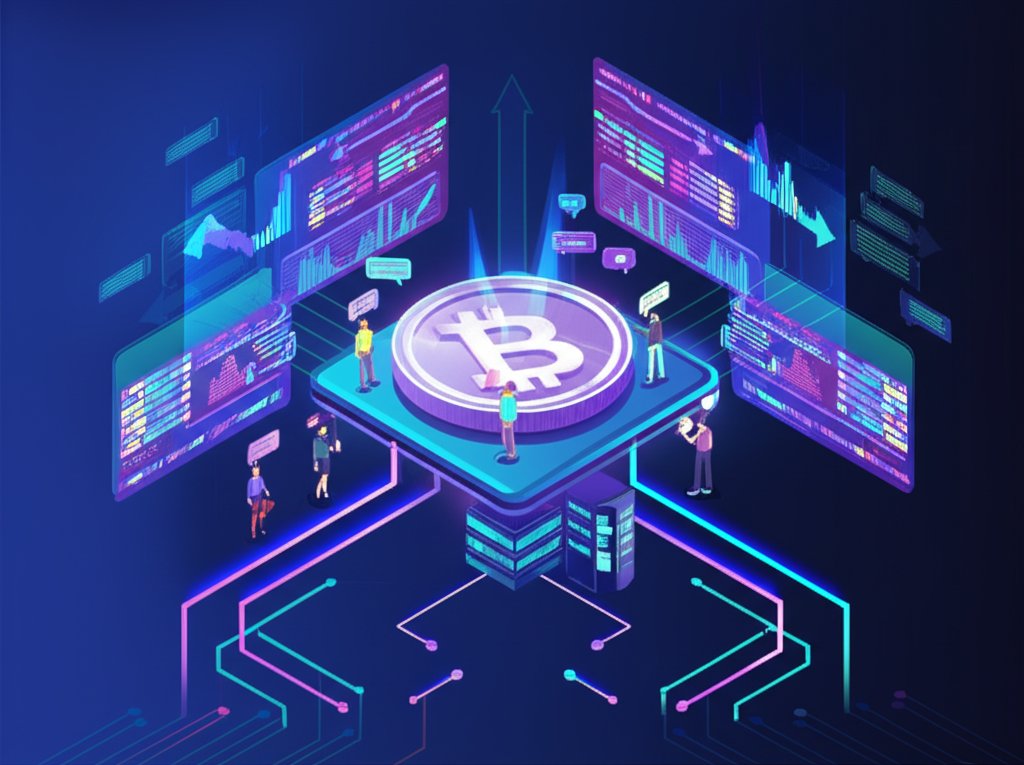 Bitcoin, Ethereum, and other crypto quotes displayed on a modern, digital screen.