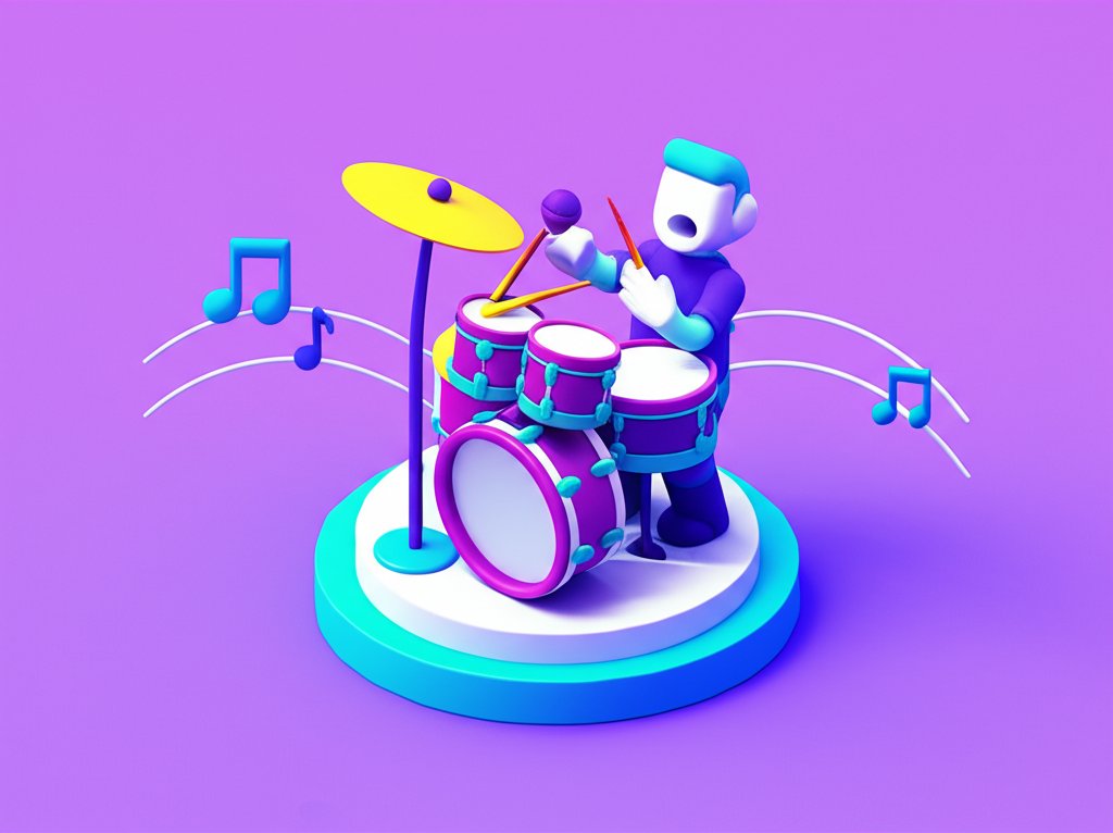Three drummers sing passionately into microphones while playing their instruments.