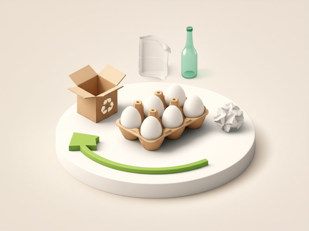 Empty, brown cardboard egg cartons stacked, illustrating the concept of recyclable materials.