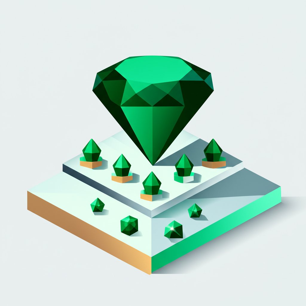 Lustrous green emerald gemstones, faceted and polished, scattered on a dark surface.