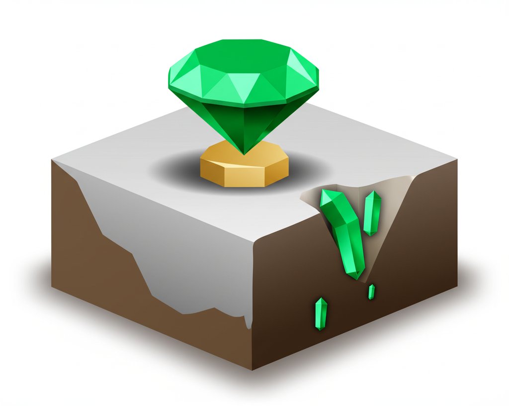 Lustrous green emerald gemstones, showcasing their natural beauty and vibrant color.