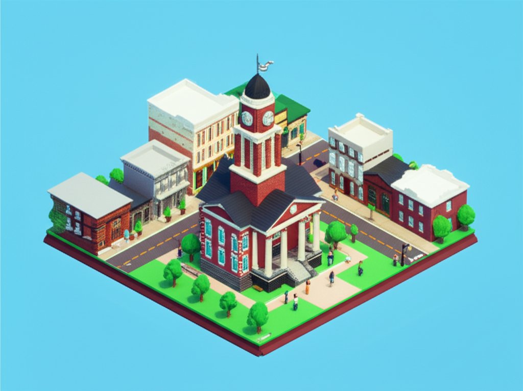Historic Eutaw, Alabama courthouse with its distinctive clock tower on a sunny day.