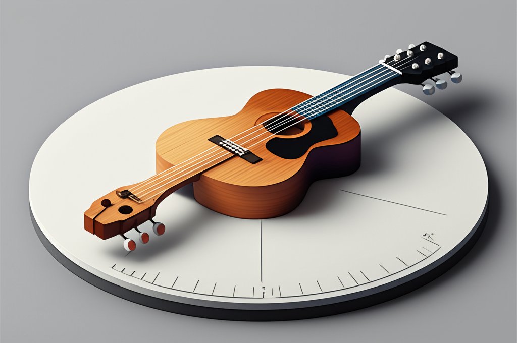 Guitars evolving from simple stringed instruments to modern electric guitars.