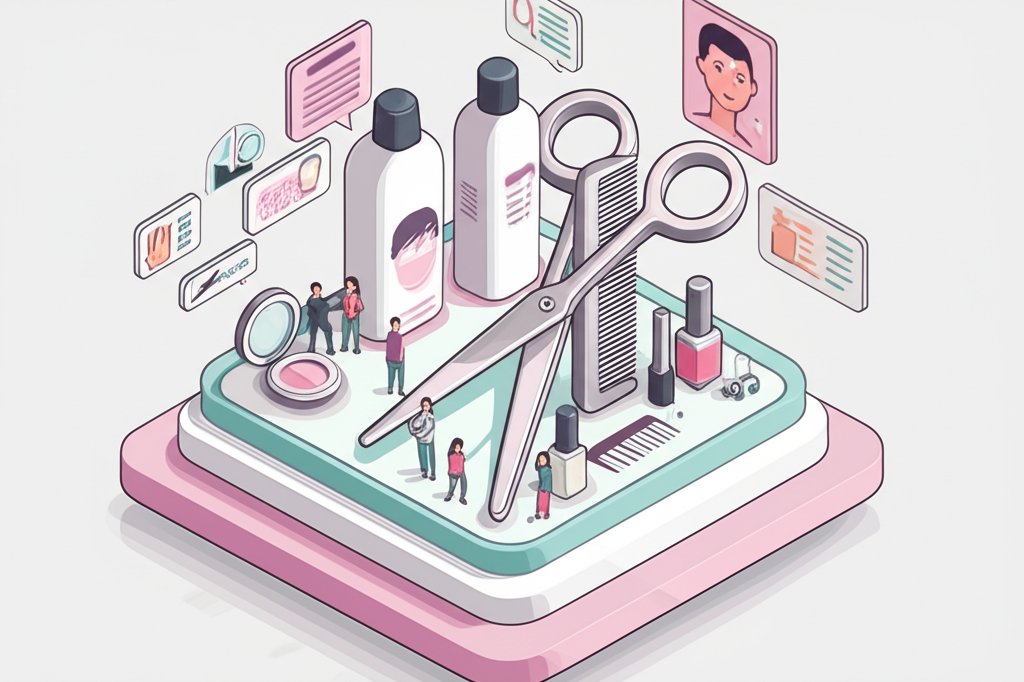 Fun facts about cosmetology: a collage of beauty tools and glamorous images.
