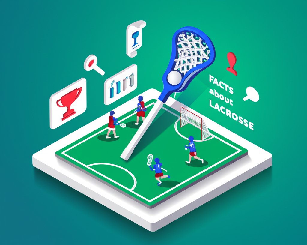 Lacrosse facts graphic with illustrations of a stick, ball, and players in action.