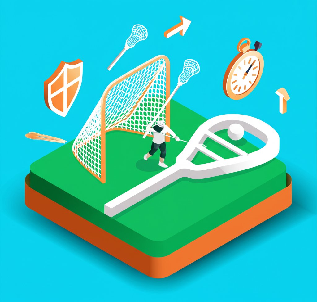 Lacrosse facts: A lacrosse stick, ball, and helmet with text overlay highlighting key information.
