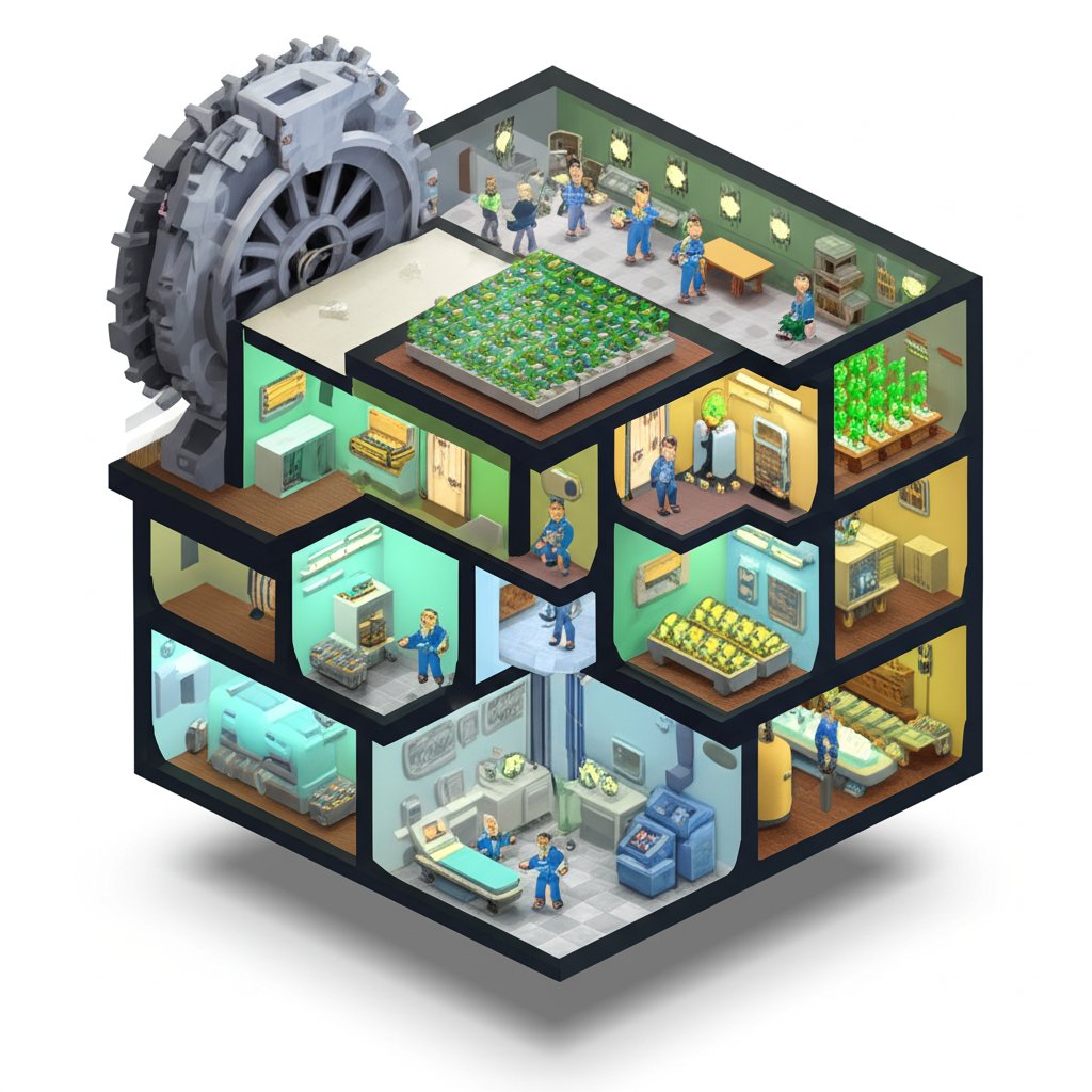 Vault layout showing efficient room placement for resources, training, and defense against threats.