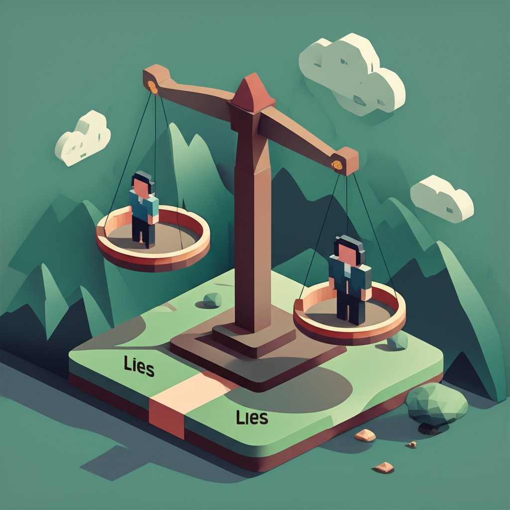 Scales of justice unbalanced, with one side heavily outweighing the other, symbolizing being false in one thing.