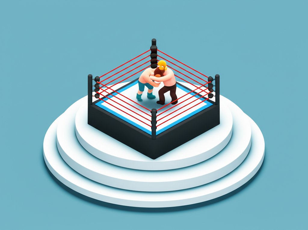 A captivating wrestling match with dynamic action and intense athlete focus.
