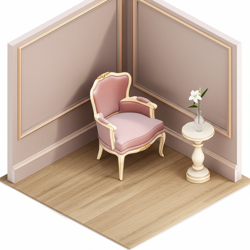 Elegant French chair with ornate wood carving and floral upholstery.