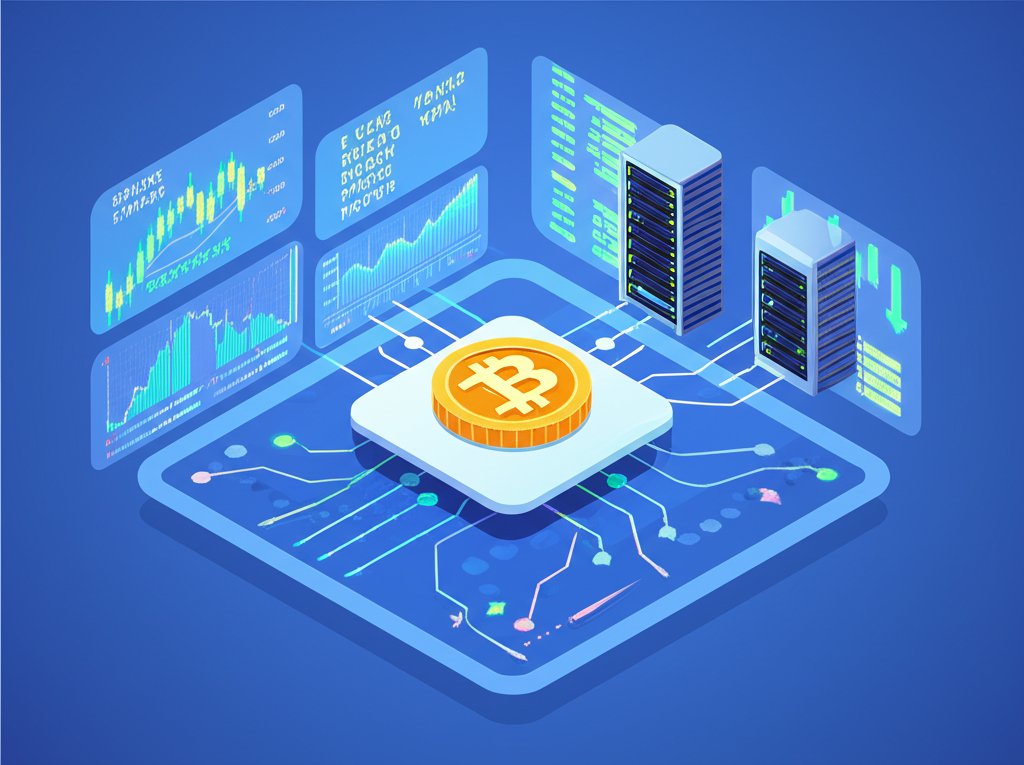 A cryptocurrency data API graphic emphasizing full access with charts and code snippets.
