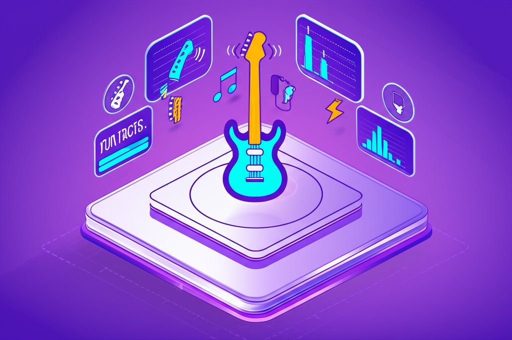 Fun facts graphic: An electric guitar with fact bubbles highlighting its components.