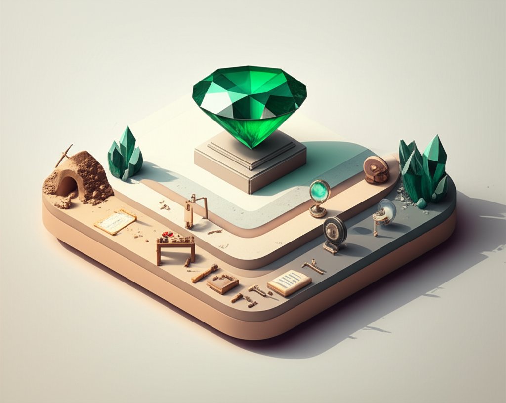 Close-up of various gemstones with antique jewelry, representing the history of gemstones.