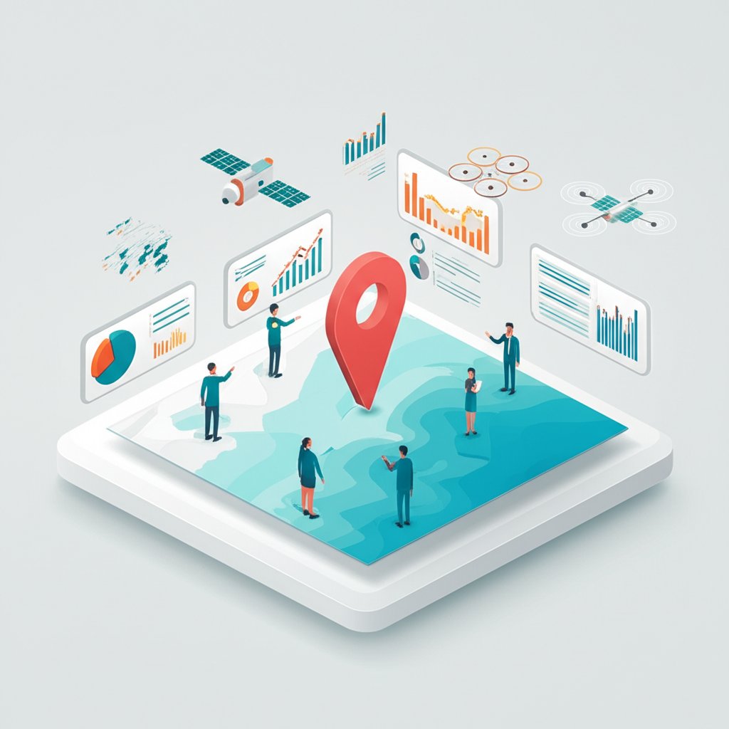 Map displaying geographic data layers with points, lines, and polygons for analysis.