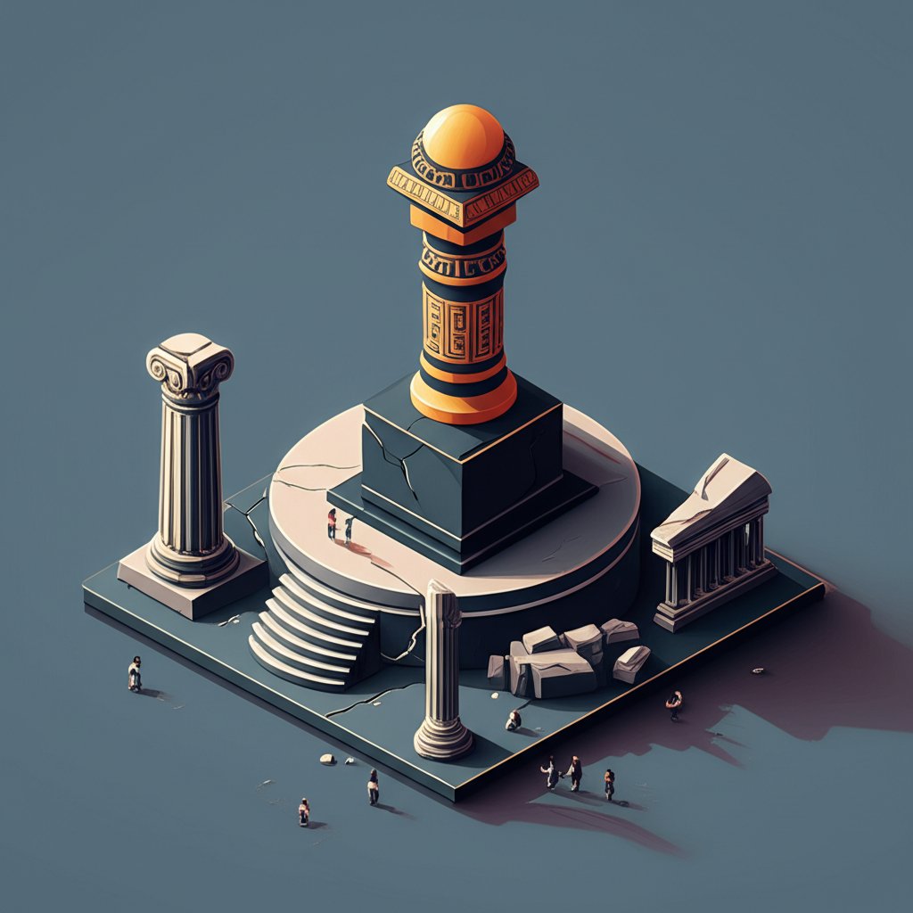 Ancient Greek tyrants rule with absolute power, depicted in a classical art style.