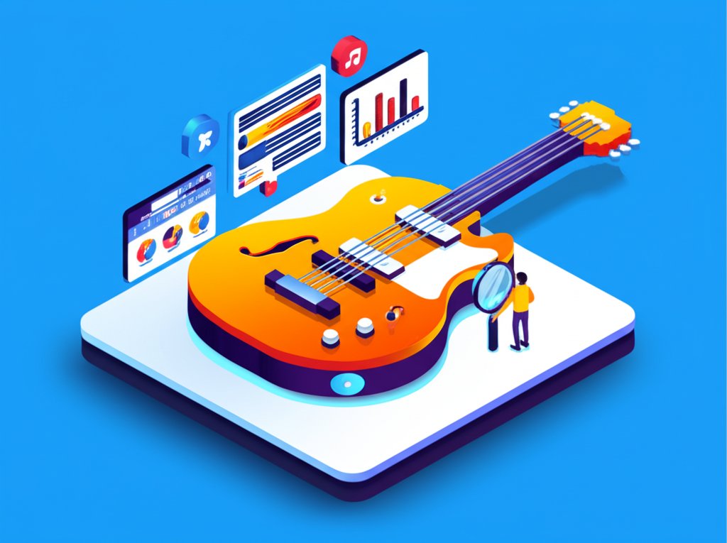 Infographic displaying interesting facts about guitars, covering history, construction, and famous players.