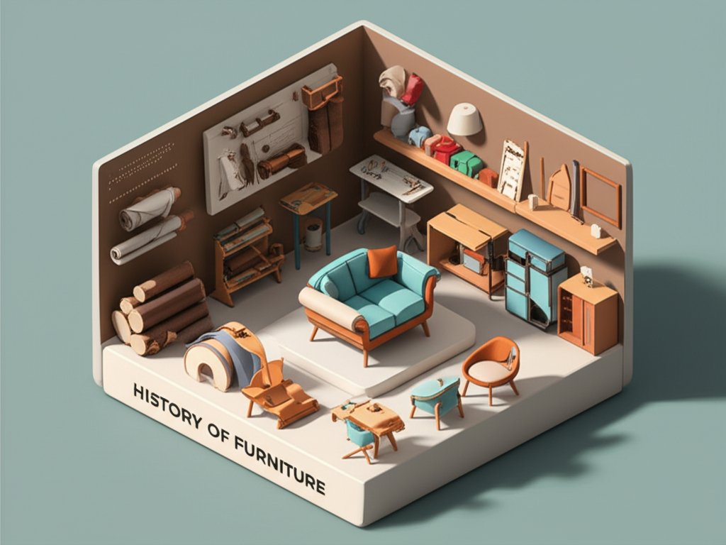 Vintage photo collage showcasing Ashley Furniture's evolution, from its founding to modern design.